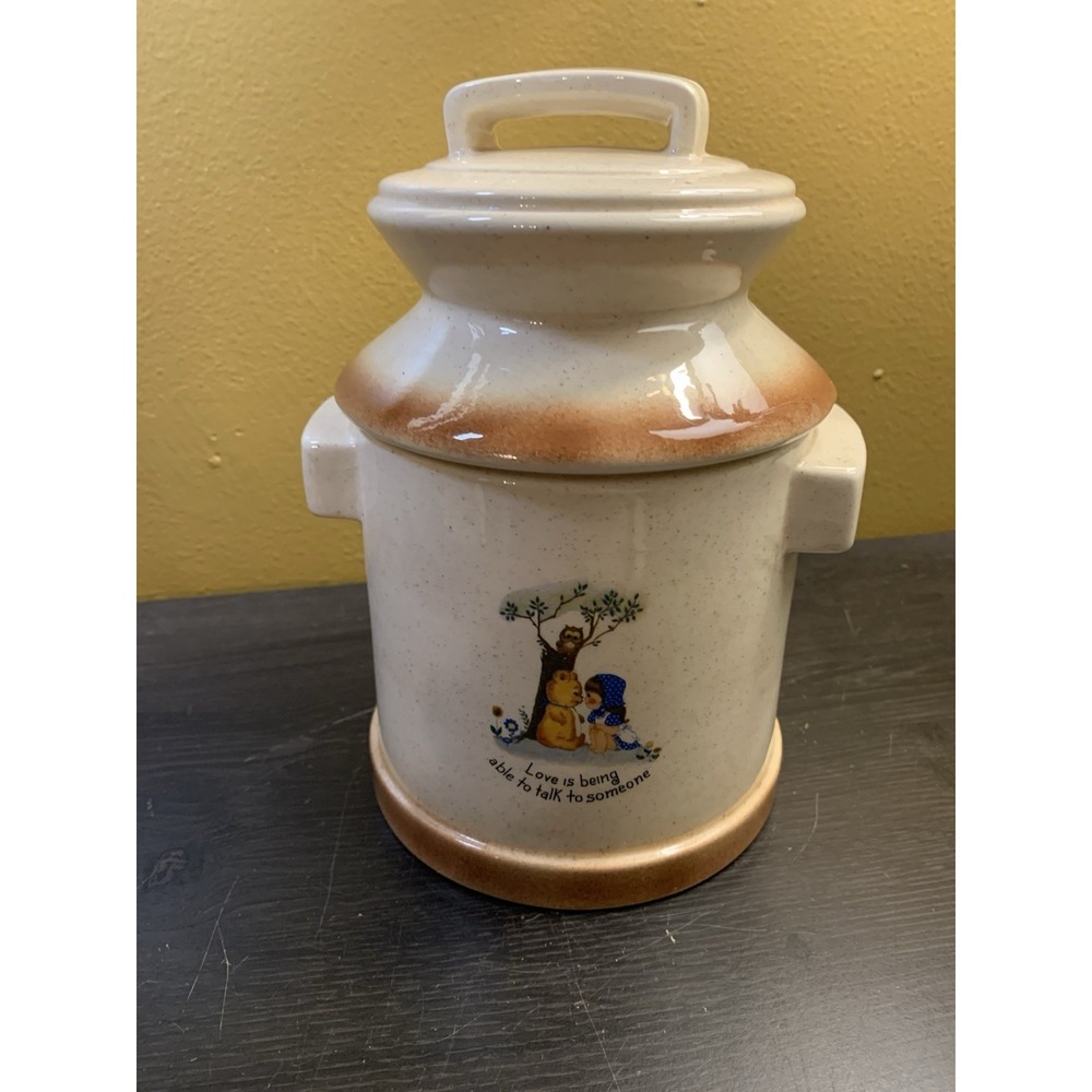 Vintage Stoneware Jar "Love Is Being Able To Talk To Someone" Cottagecore Lidded